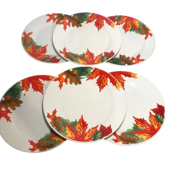 Set Of 6 Royal Norfolk Premier International Leaf Patterned Dinner Plates 10.25" - Picture 1 of 6